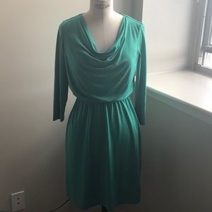Green, drape neck dress